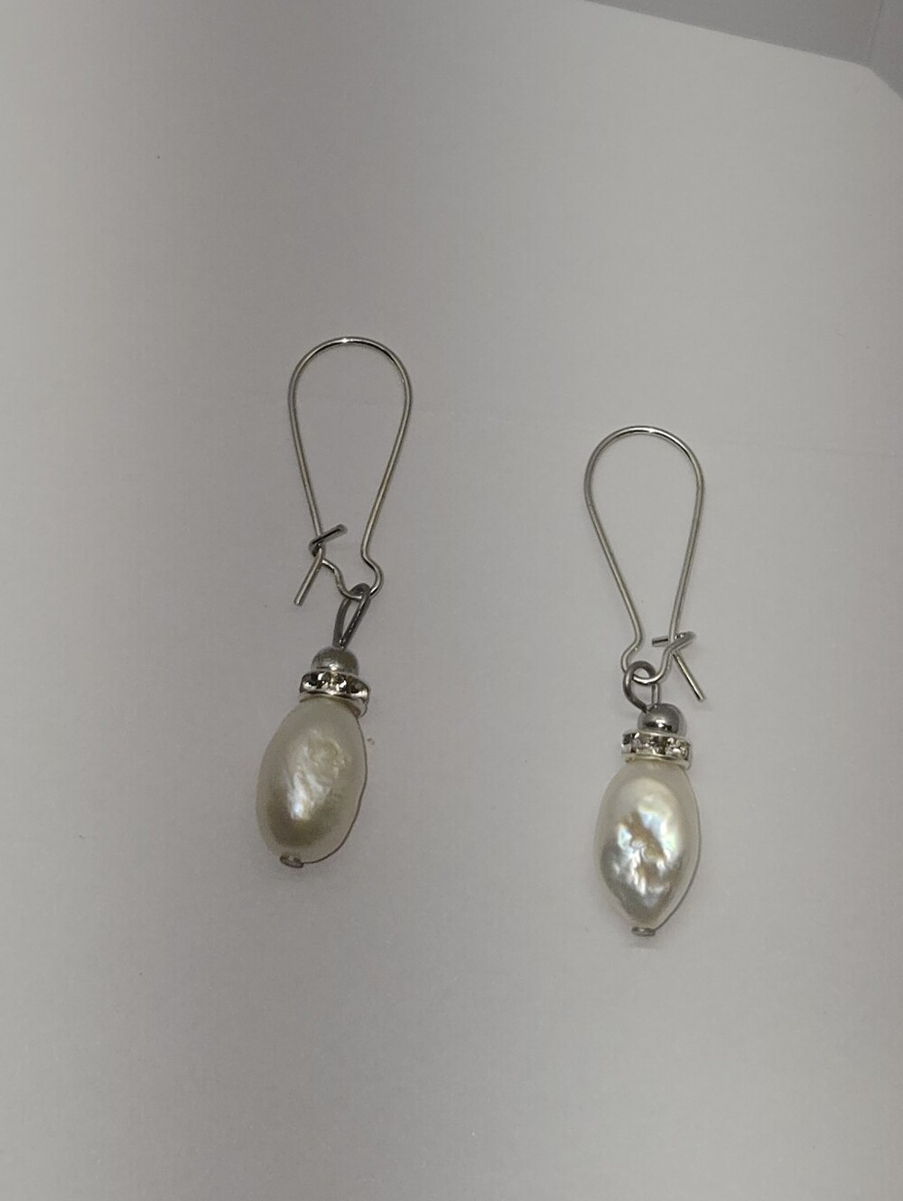 Elegant White Pearl Drop Earrings - Silver Tone